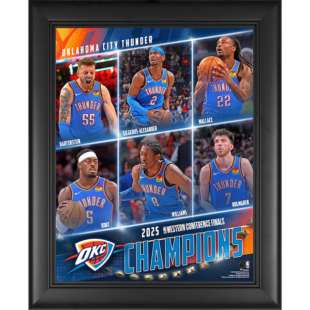 海外取寄 額入りコラージュフレーム オクラホマシティ サンダー 2025 NBA WESTERN CONFERENCE CHAMPIONS COLLAGE