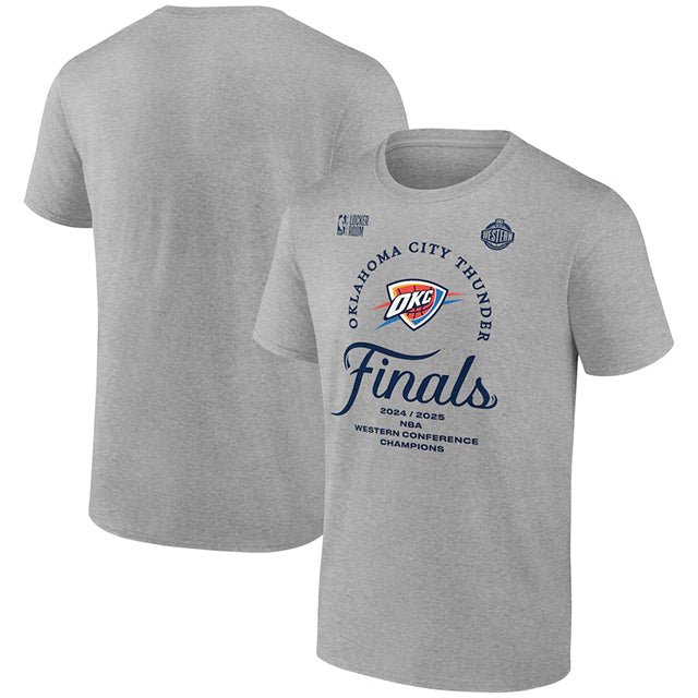 海外取寄 Tシャツ オクラホマシティ サンダー 2025 NBA WESTERN CONFERENCE CHAMPIONS LOCKER ROOM T-SHIRT HEATHER GREY