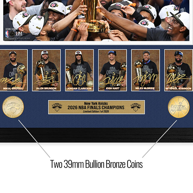 53年振りNBAファイナル優勝 ニューヨーク ニックス 海外取寄 額入りコラージュフレーム 2026 NBA CHAMPIONS MEMORABLE MOMENTS BRONZE COIN PHOTO MINT