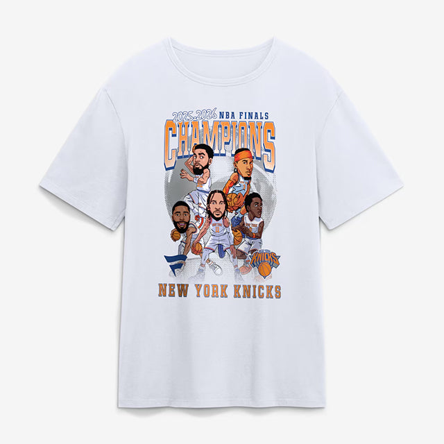 53年振りNBAファイナル優勝 海外取寄 ニューヨーク ニックス Tシャツ NBA FINALS CHAMPIONS CARICATURE ROSTER HERITAGE T-SHIRT WHITE