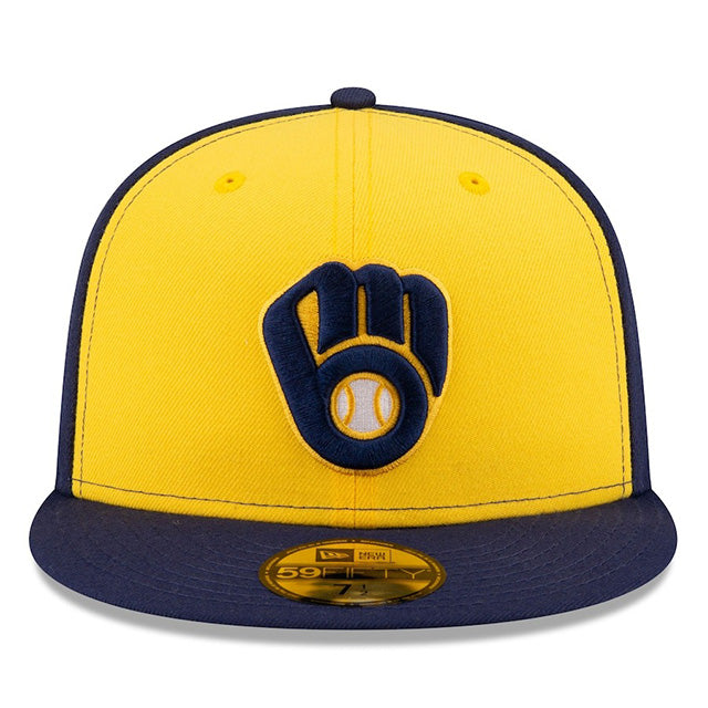 海外取寄 2025 ポストシーズンモデル ニューエラ キャップ 59FIFTY ミルウォーキーブルワーズ MLB POSTSEASON AUTHENTIC COLLECTION FITTED CAP YELLOW