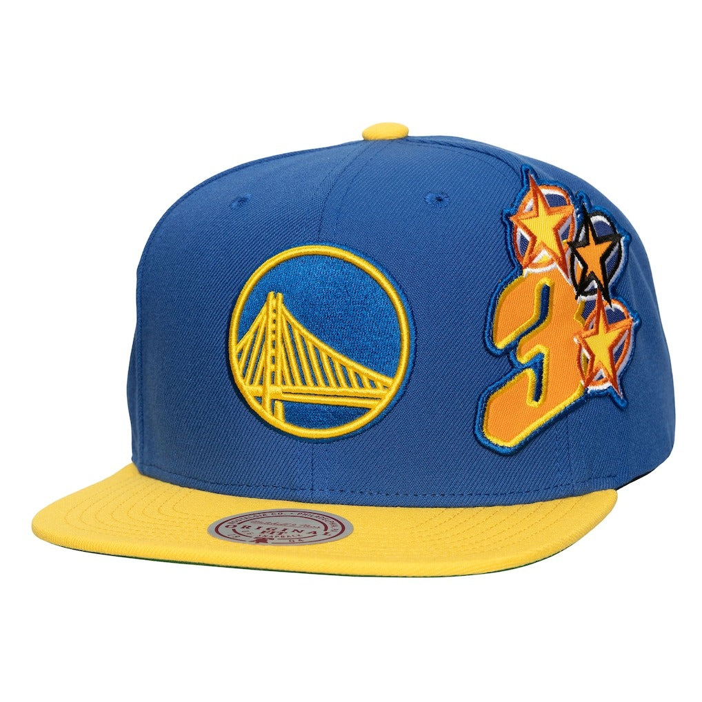 ミッチェル&ネス×ビリーアイリッシュ 海外取寄 ゴールデンステイト ウォリアーズ HARDWOOD CLASSICS PATCH SNAPBACK CAP BLUE LIMITED EDITION