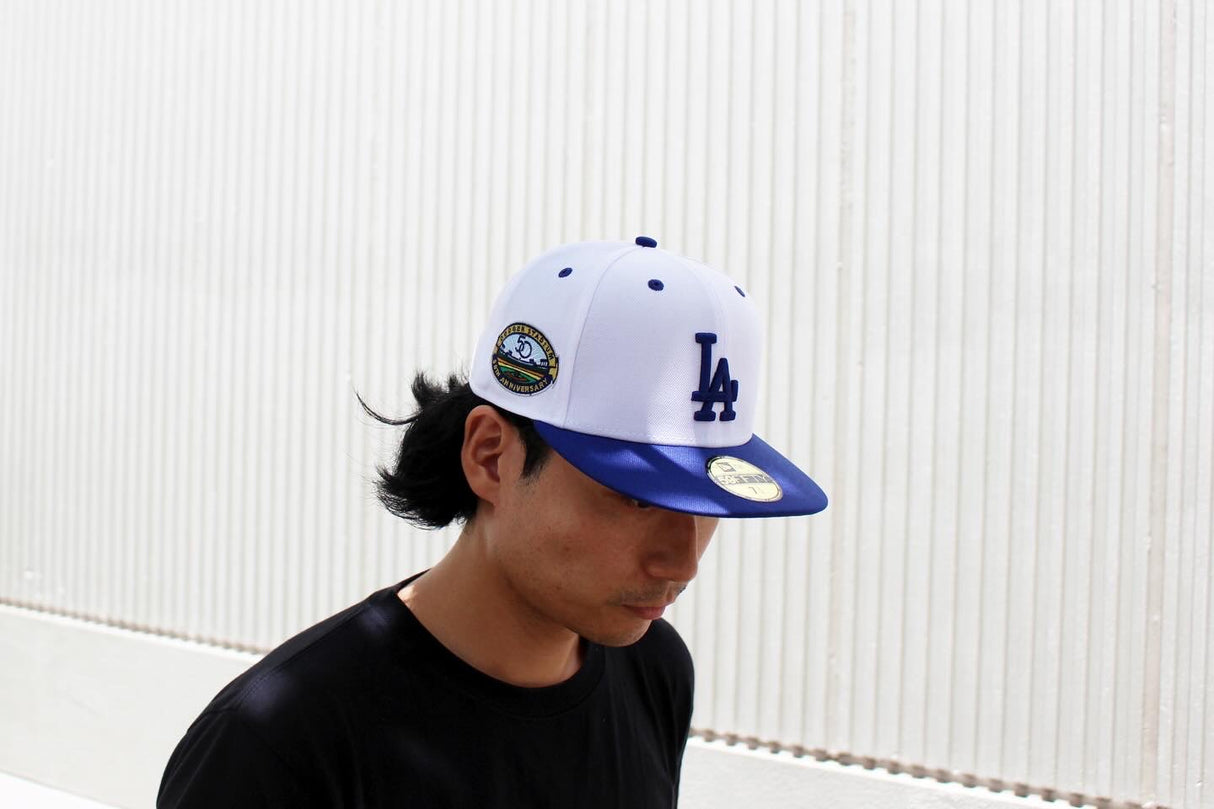 ニューエラ キャップ 59FIFTY ロサンゼルス ドジャース MLB DODGERS PACK 50TH FITTED CAP WHITE-DARK ROYAL BLUE