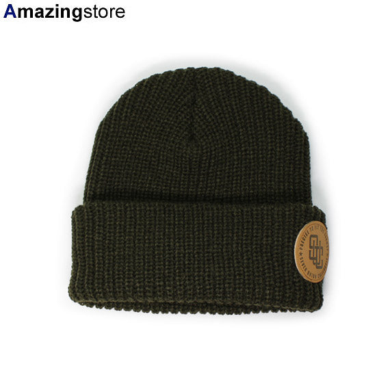 7ユニオン ニットビーニーキャップ INTERPOSE LEATHER PATCH BEANIE CAP OLIVE