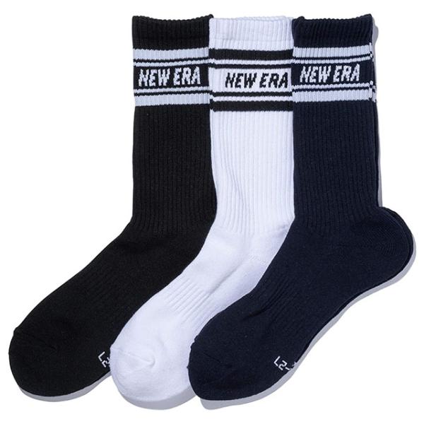 ニューエラ 靴下 CREW LINE 3PAIRS BLACK NAVY WHITE