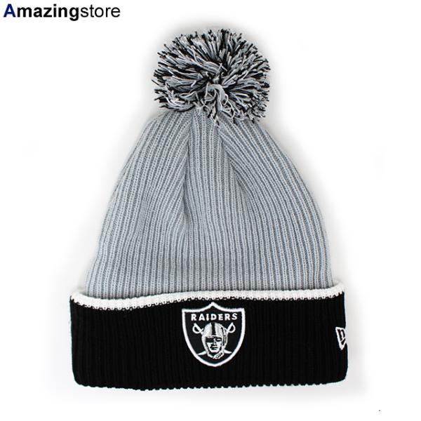ニューエラ ニットキャップ ビーニー オークランド レイダース NFL FIRESIDE POM KNIT BEANIE CAP GREY-BLACK  NEW ERA OAKLAND RAIDERS