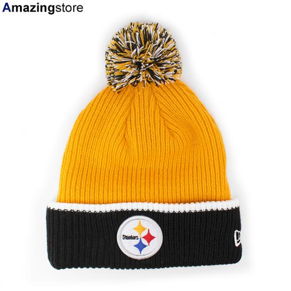 ニューエラ ニットキャップ ビーニー ピッツバーグ スティーラーズ NFL FIRESIDE POM KNIT BEANIE CAP GOLD-BLACK  NEW ERA PITTSBURGH STEELERS