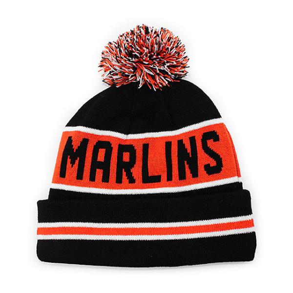 ニューエラ ニットキャップ ビーニー マイアミ マーリンズ  MLB THE-COACH POM KNIT BEANIE CAP BLACK-ORANGE  NEW ERA MIAMI MARLINS