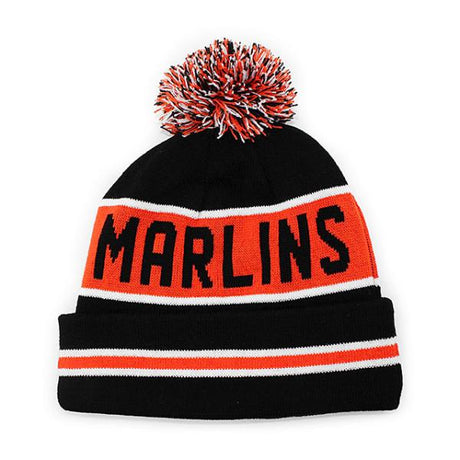 ニューエラ ニットキャップ ビーニー マイアミ マーリンズ  MLB THE-COACH POM KNIT BEANIE CAP BLACK-ORANGE  NEW ERA MIAMI MARLINS