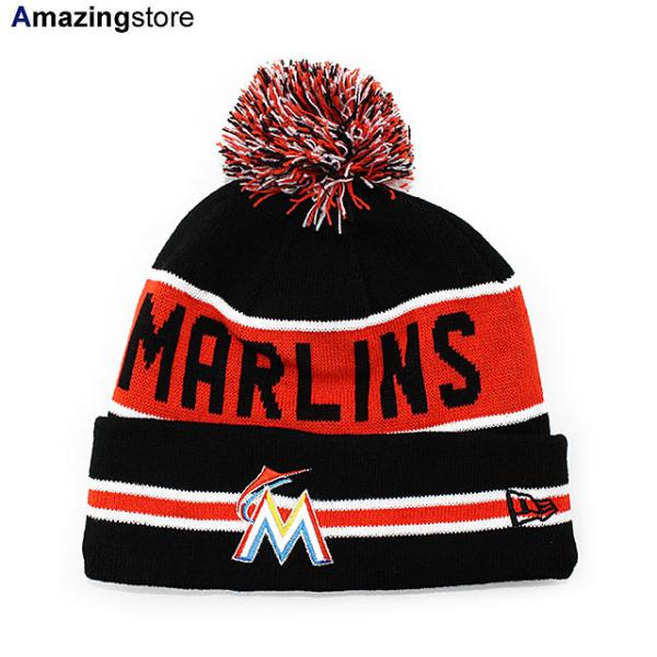 ニューエラ ニットキャップ ビーニー マイアミ マーリンズ  MLB THE-COACH POM KNIT BEANIE CAP BLACK-ORANGE  NEW ERA MIAMI MARLINS