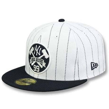 アーロン ジャッジモデル ニューエラ キャップ 59FIFTY ニューヨーク ヤンキース JUDGE PINSTRIPE ALL RISE FRONT FITTED CAP WHITE NAVY NEW ERA