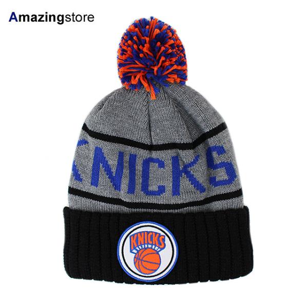 ミッチェル&ネス ニューヨーク ニックス ニットキャップ帽 ビーニー NBA CUFFED KNIT POM BEANIE CAP GREY-BLACK  MITCHELL&NESS NEW YORK KNICKS