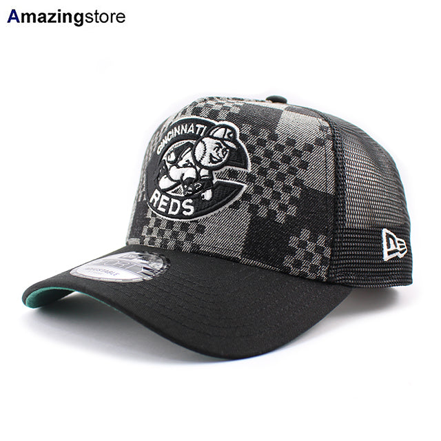 ニューエラ メッシュキャップ 9FORTY シンシナティ レッズ MLB A-FRAME DENIM BLACK PATTERN COOPERSTOWN MESH CAP