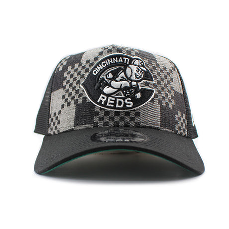 ニューエラ メッシュキャップ 9FORTY シンシナティ レッズ MLB A-FRAME DENIM BLACK PATTERN COOPERSTOWN MESH CAP