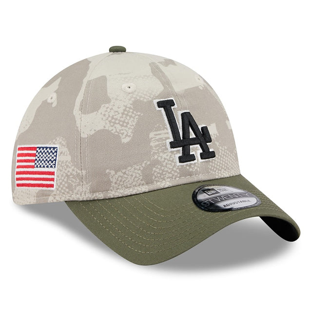 ニューエラ キャップ 9TWENTY ロサンゼルス ドジャース 2025 MLB ARMED FORCES STARS N STRIPES ADJUSTABLE CAP LT BEIGE OLIVE