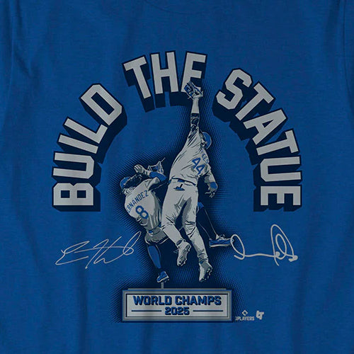 アンディ パヘス・キケ ヘルナンデスモデル 海外取寄 ロサンゼルス ドジャース Tシャツ BUILD THE STATUE T-SHIRT ROYAL BLUE