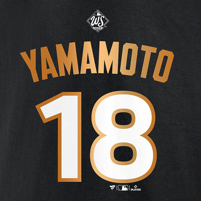 山本由伸モデル 2025 ワールドシリーズチャンピオン Tシャツ ロサンゼルス ドジャース MLB 2025 WORLD SERIES CHAMPIONS NAME &NUMBER T-SHIRT BLACK