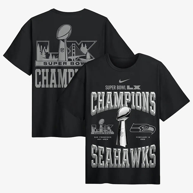 第60回スーパーボウル優勝記念 海外取寄 ナイキ シアトル シーホークス NFL SUPER BOWL LX CHAMPIONS LOCKER ROOM TROPHY COLLECTION T-SHIRT BLACK