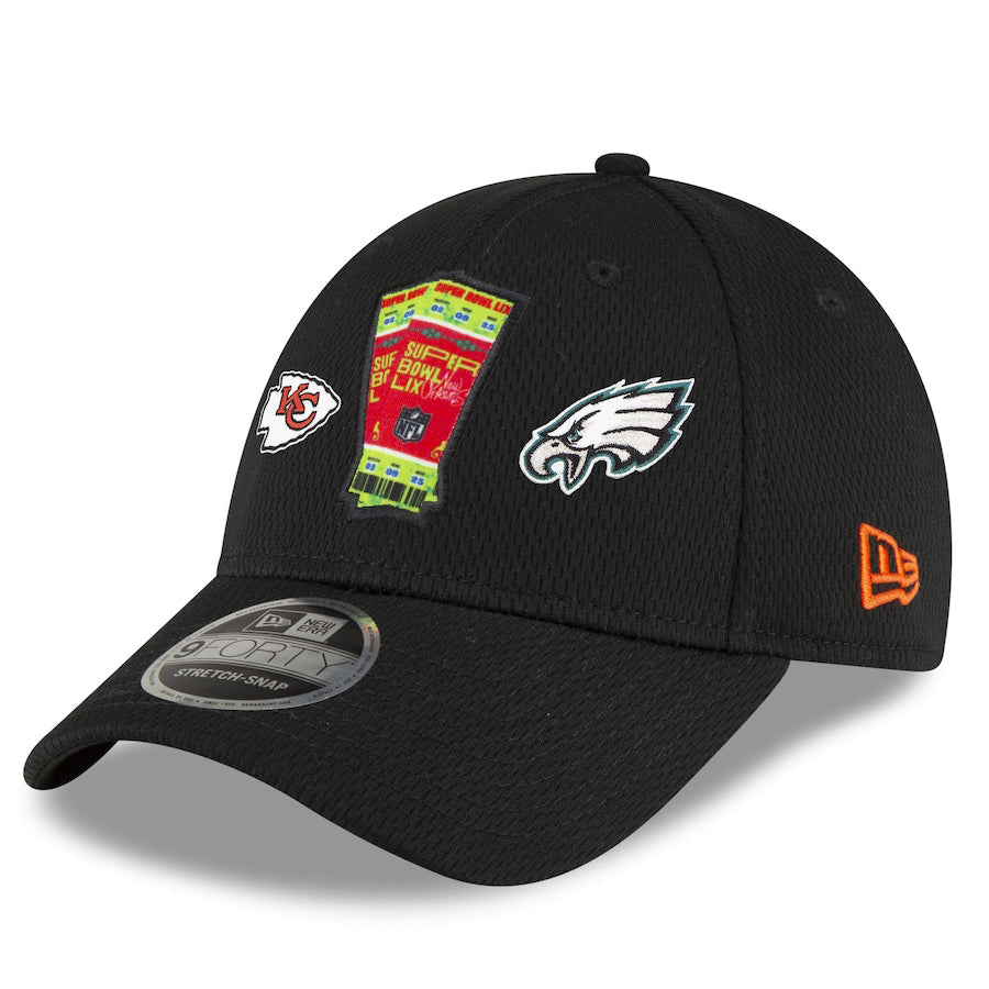 第59回スーパーボウル 海外取寄 ニューエラ 9FORTY フィラデルフィア イーグルス vs カンザスシティ チーフス SUPER BOWL LIX MATHUP STRETCH SNAPBACK CAP BLACK