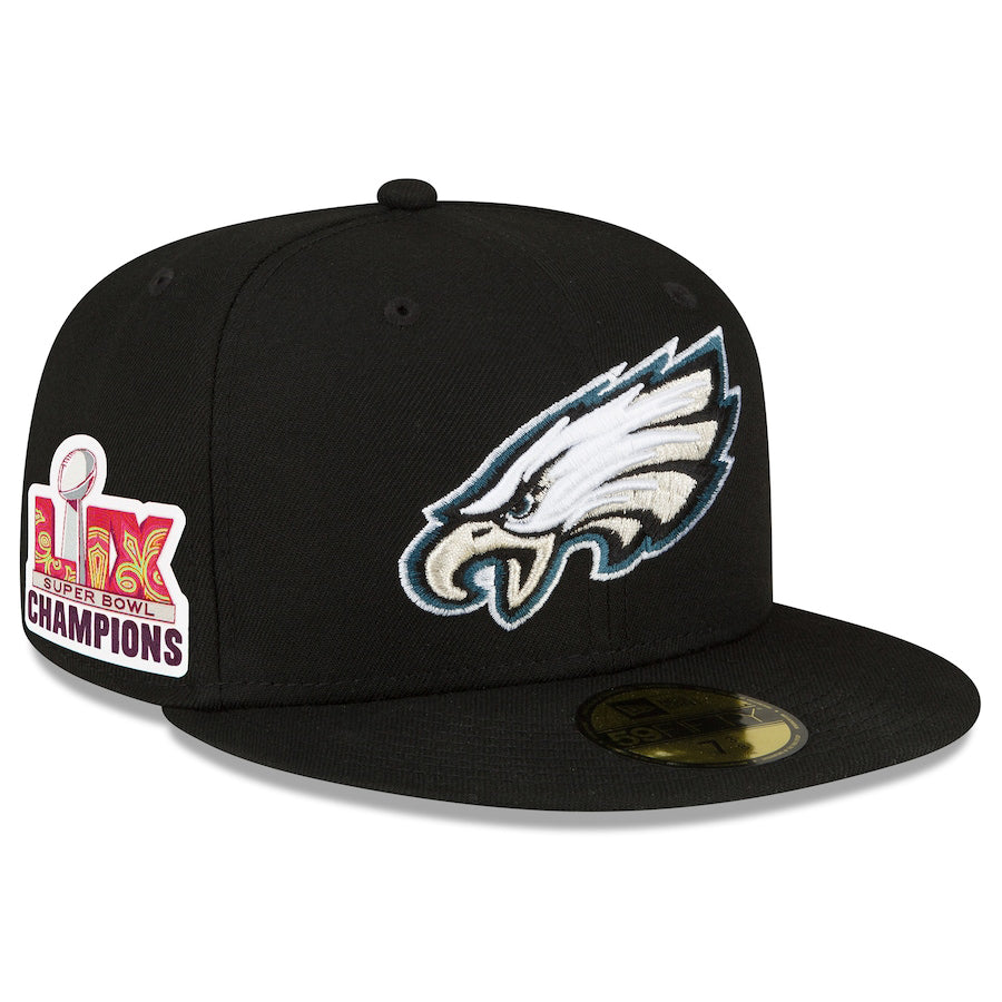 第59回スーパーボウル優勝記念 海外取寄 ニューエラ 59FIFTY フィラデルフィア イーグルス NFL SUPER BOWL LIX CHAMPIONS SIDE PATCH FITTED CAP BLACK
