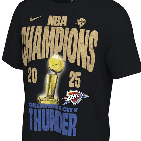 海外取寄 ナイキ Tシャツ オクラホマシティ サンダー 2025 NBA FINALS CHAMPIONS LOCKER ROOM CONFETTI T-SHIRT BLACK