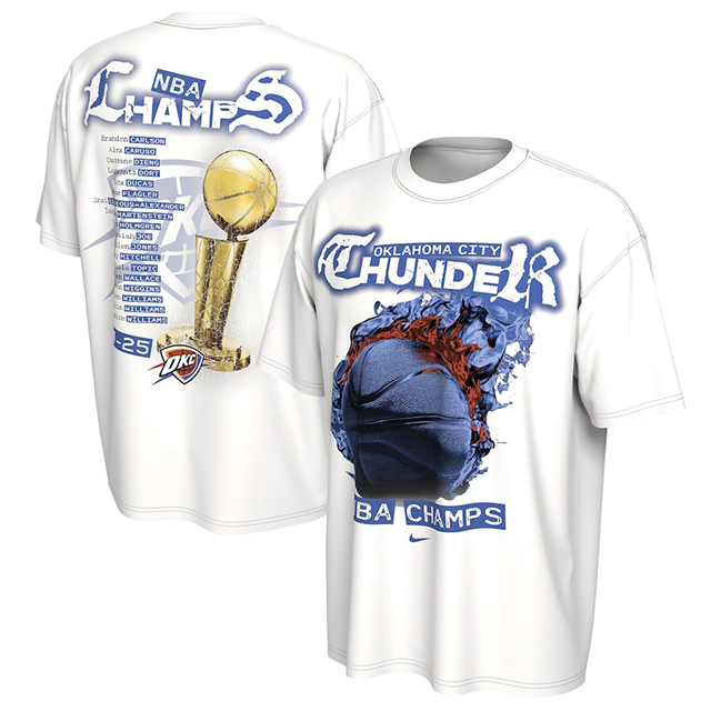 海外取寄 ナイキ Tシャツ オクラホマシティ サンダー 2025 NBA FINALS CHAMPIONS CELEBRATION PARADE T-SHIRT WHITE