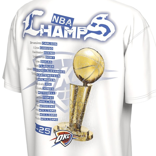海外取寄 ナイキ Tシャツ オクラホマシティ サンダー 2025 NBA FINALS CHAMPIONS CELEBRATION PARADE T-SHIRT WHITE