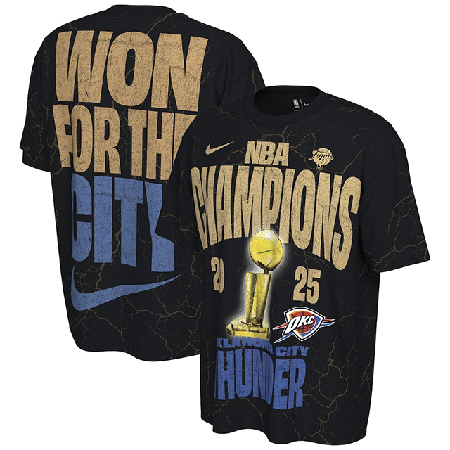 海外取寄 ナイキ Tシャツ オクラホマシティ サンダー 2025 NBA FINALS CHAMPIONS LOCKER ROOM CONFETTI ALL OVER PRINTED LIMITED EDITION T-SHIRT BLACK