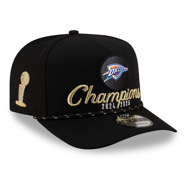 海外取寄 ニューエラ キャップ 9FIFTY スナップバック オクラホマシティ サンダー 2025 NBA FINALS CHAMPIONS LOCKER ROOM ROPE A-FRAME 9FIFTY SNAPBACK CAP BLACK
