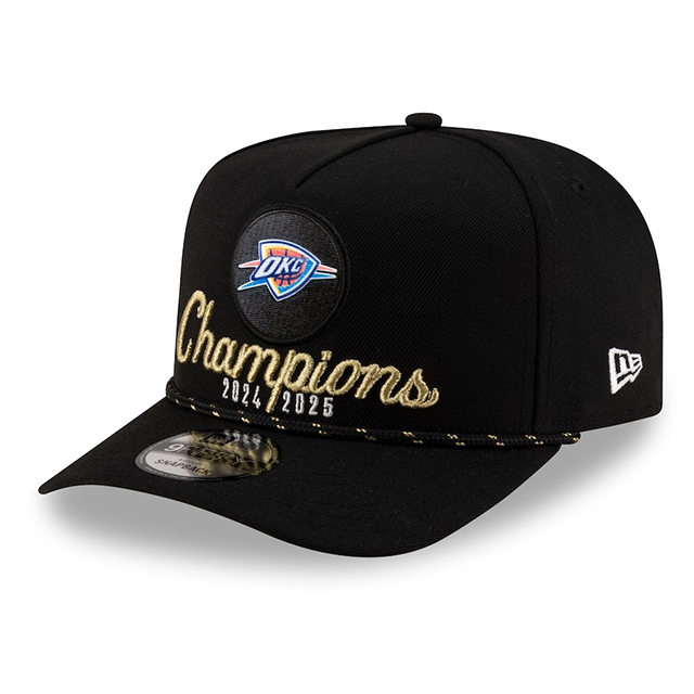 海外取寄 ニューエラ キャップ 9FIFTY スナップバック オクラホマシティ サンダー 2025 NBA FINALS CHAMPIONS LOCKER ROOM ROPE A-FRAME 9FIFTY SNAPBACK CAP BLACK