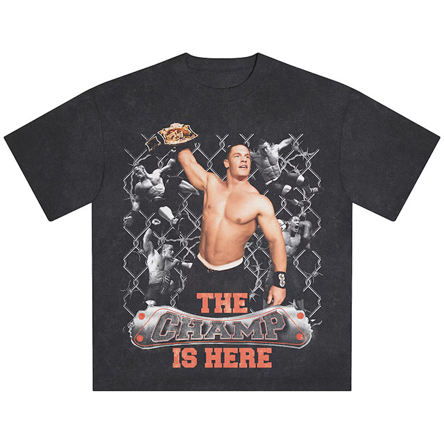 ジョン シナモデル 海外取寄 ID サプライ WWE Tシャツ SNOW WASH CHAMP IS HERE BOXY T-SHIRT BLACK