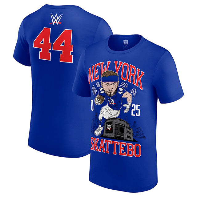 キャメロン スカッテボモデル 海外取寄 WWE AUTHENTIC Tシャツ CAM SKATTEBO NEW YORK GIANTS T-SHIRT BLUE