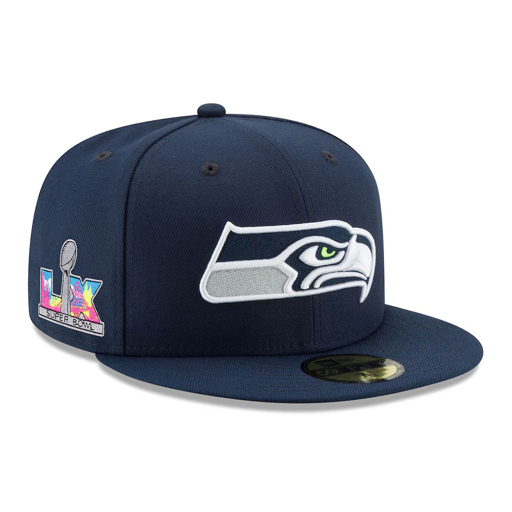 第60回スーパーボウル進出記念 海外取寄 ニューエラ 59FIFTY シアトル シーホークス NFL SUPER BOWL LX FITTED CAP NAVY