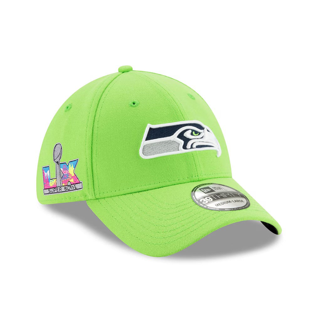 第60回スーパーボウル進出記念 海外取寄 ニューエラ 39THIRTY シアトル シーホークス NFL SUPER BOWL LX FLEX FIT NEON GREEN