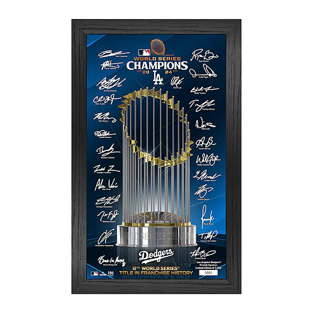 2024 ワールドシリーズ チャンピオンモデル 海外取寄 ロサンゼルス ドジャース 選手サインプリント入り額入りコラージュフレーム