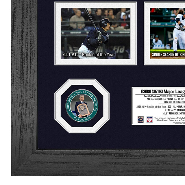 イチロー HALL OF FAMEモデル 海外取寄 額入りコラージュフレーム シアトル マリナーズ HIGHLAND MINT 2025 BASEBALL HOF INDUCTION SILVER COIN MARQUEE PHOTO MINT