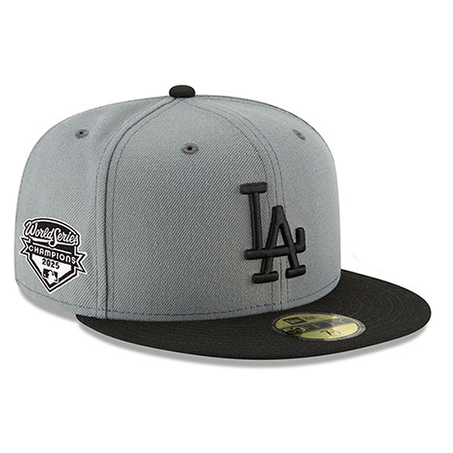 2025 ワールドシリーズチャンピオンモデル ニューエラ キャップ 59FIFTY ロサンゼルス ドジャース MLB WORLD SERIES CHAMPIONS SIDE PATCH FITTED CAP GRAY-BLACK
