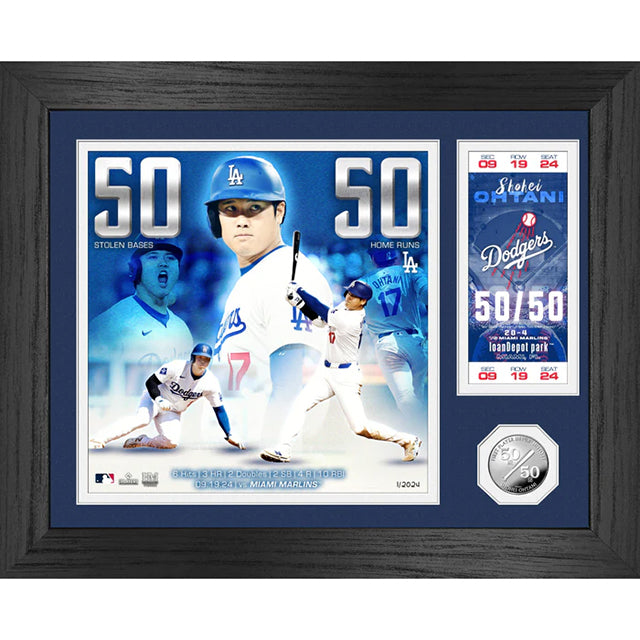 大谷翔平 シーズン50本塁打50盗塁達成記念モデル 海外取寄 コイン付額入りコラージュフレーム