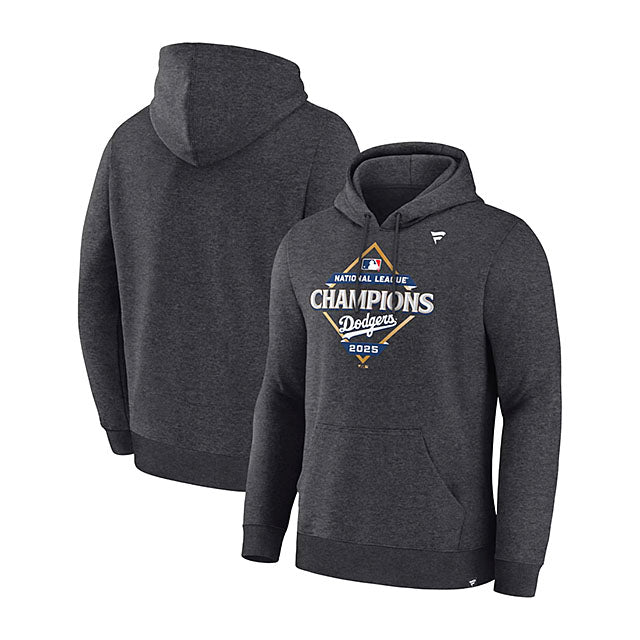 2025 ナショナルリーグチャンピオン ロッカールームモデル 海外取寄 プルオーバーフーディー ロサンゼルス ドジャース MLB 2025 NL CHAMPIONS LOCKER ROOM FLEECE HOODIE HEATHER CHARCOAL