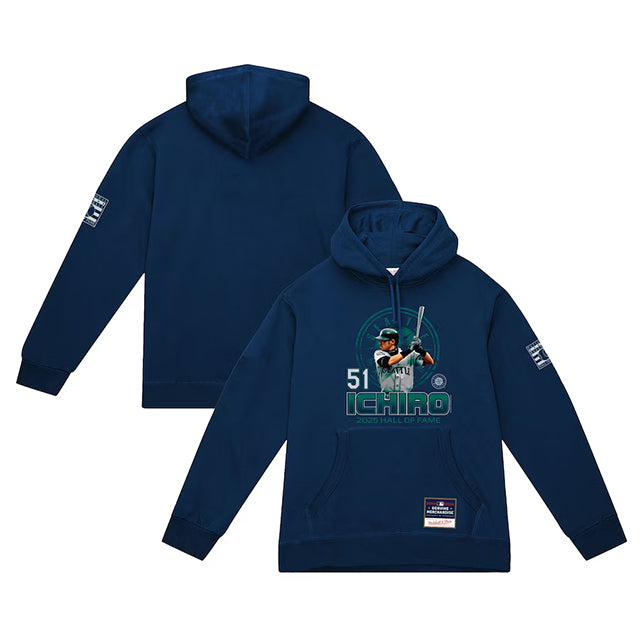 イチロー選手モデル 海外取寄 ミッチェルアンドネス フーディ シアトル マリナーズ 2025 HALL OF FAME HITTER HOODIE NAVY