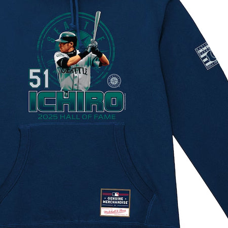 イチロー選手モデル 海外取寄 ミッチェルアンドネス フーディ シアトル マリナーズ 2025 HALL OF FAME HITTER HOODIE NAVY