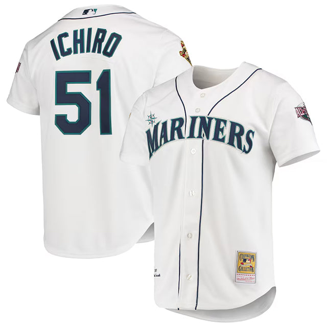 イチローモデル 海外取寄 ミッチェルアンドネス シアトル マリナーズ 2001 MLB ALL-STAR GAME COOPERSTOWN COLLECTION AUTHENTIC JERSEY WHITE