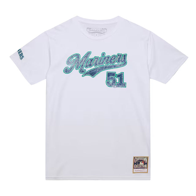 イチロー選手モデル 海外取寄 ミッチェルアンドネス Tシャツ シアトル マリナーズ COOPERSTOWN COLLECTION PLAYER T-SHIRT WHITE