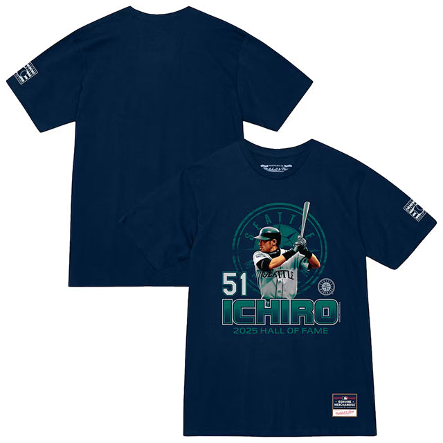 イチロー選手モデル 海外取寄 ミッチェルアンドネス Tシャツ シアトル マリナーズ 2025 HALL OF FAME HITTER T-SHIRT NAVY