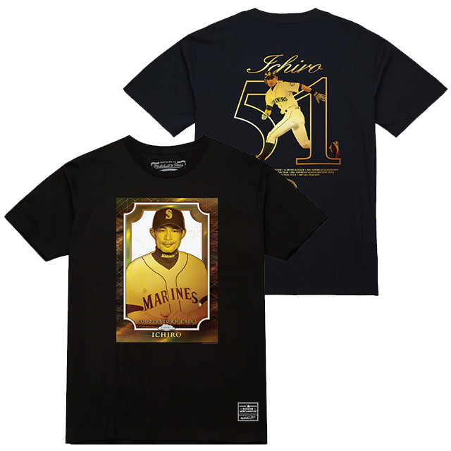 イチロー選手モデル 海外取寄 ミッチェルアンドネス Tシャツ シアトル マリナーズ 2025 HALL OF FAME COOPERSTOWN COLLECTION TOPPS CHROME T-SHIRT BLACK