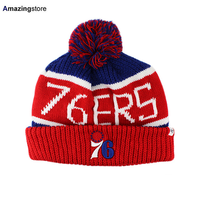 47ブランド ニットキャップ ビーニー フィラデルフィア 76ERS NBA THE-CALGARY POM KNIT BEANIE RED-ROYAL 47BRAND PHILADELPHIA  76ERS