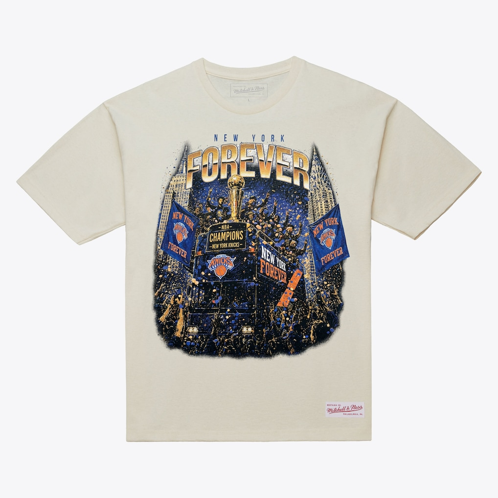 53年振りNBAファイナル優勝 海外取寄 ミッチェル&ネス Tシャツ ニューヨーク ニックス 2026 NBA FINALS CHAMPIONS PARADE T-SHIRT CREAM