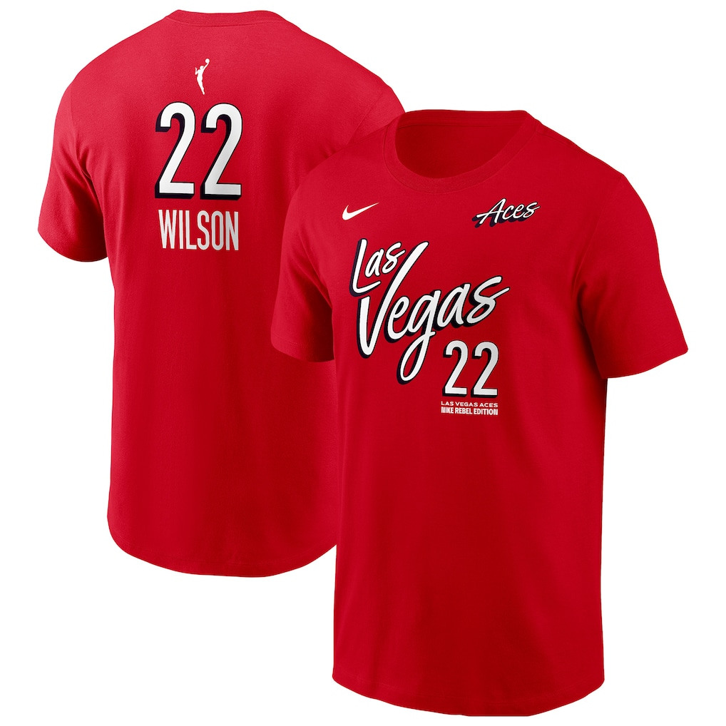海外取寄 エイジャ・ウィルソンモデル ナイキ バスケ ラスベガス エーシズ WNBA NAME&NUMBER REBEL EDITION T-SHIRT RED