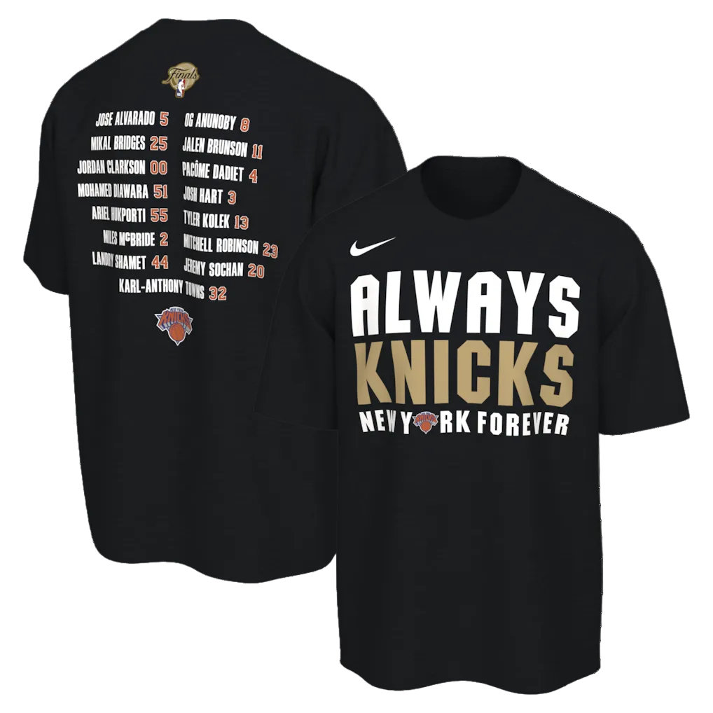 53年振りNBAファイナル優勝 海外取寄 ナイキ Tシャツ ニューヨーク ニックス 2026 NBA FINALS CHAMPIONS ROSTER CLUB T-SHIRT BLACK