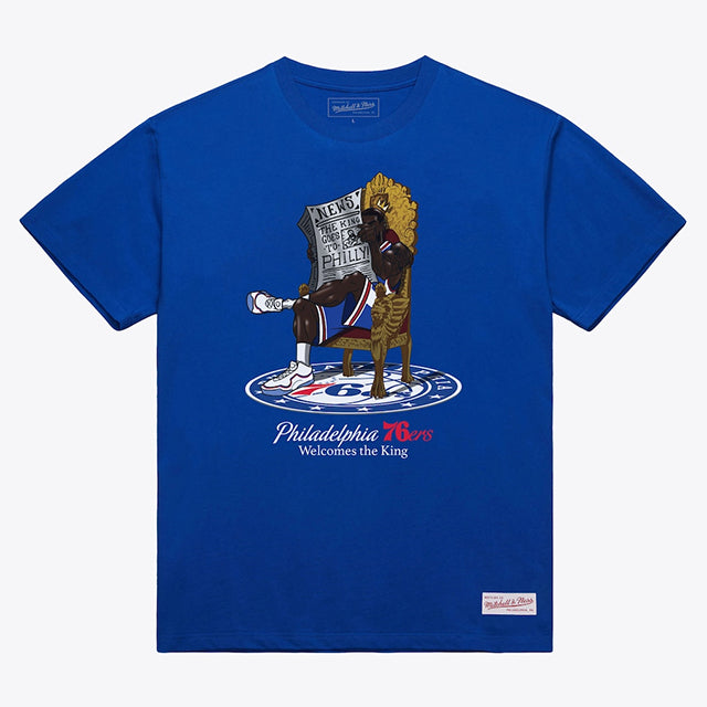 レブロン ジェームスモデル 海外取寄 ミッチェルアンドネス Tシャツ フィラデルフィア 76ers CARICATURE T-SHIRT ROYAL BLUE
